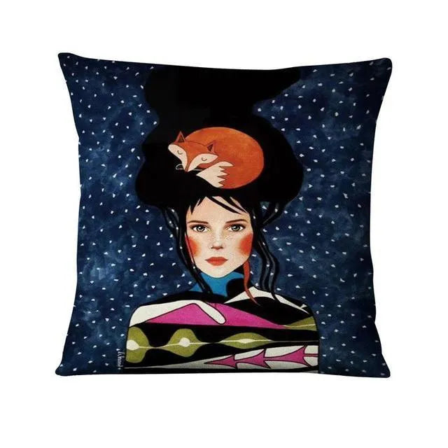 Home Daily Character Painted Linen Pillowcase - Bellarte Enchanté Home Daily Character Painted Linen Pillowcase
